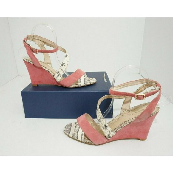 Pour La Victoire Briella Pink Suede Marble Snake Women's Wedge Heels Sandals 10 - Picture 1 of 9
